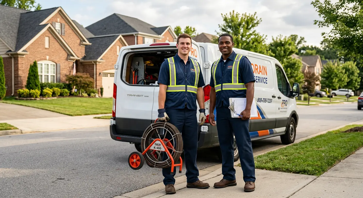 Sewer and drain service team with equipment ready for work in Cicero